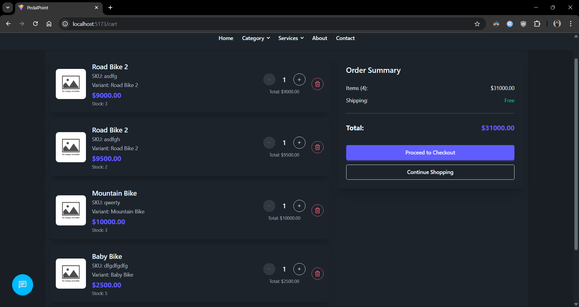 Pedalpoint checkout or order flow